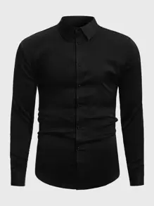 Manfinity Mode Áo sơ mi Nam Nút phía trước màu trơn Công việc - màu đen - Xem 1