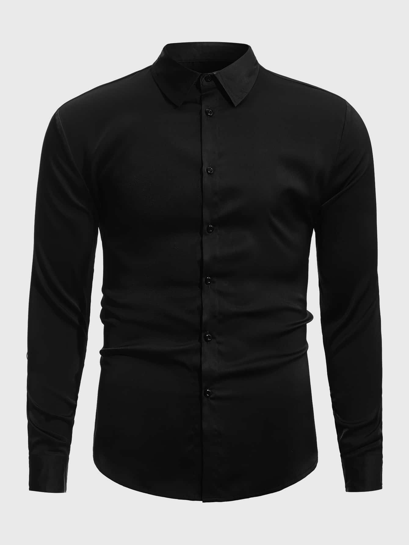 Manfinity Mode Áo sơ mi Nam Nút phía trước màu trơn Công việc - màu đen - Xem 1