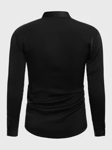 Manfinity Mode Áo sơ mi Nam Nút phía trước màu trơn Công việc - màu đen - Xem 2