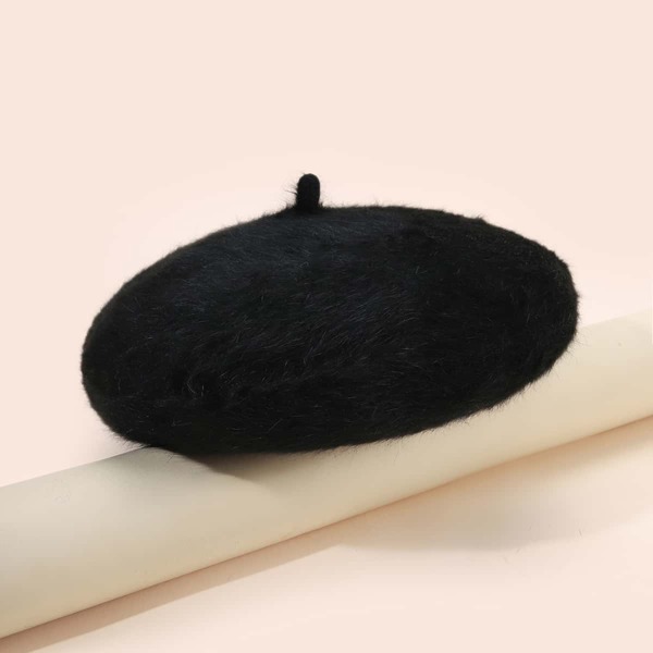 

Solid Fuzzy Beret, Black