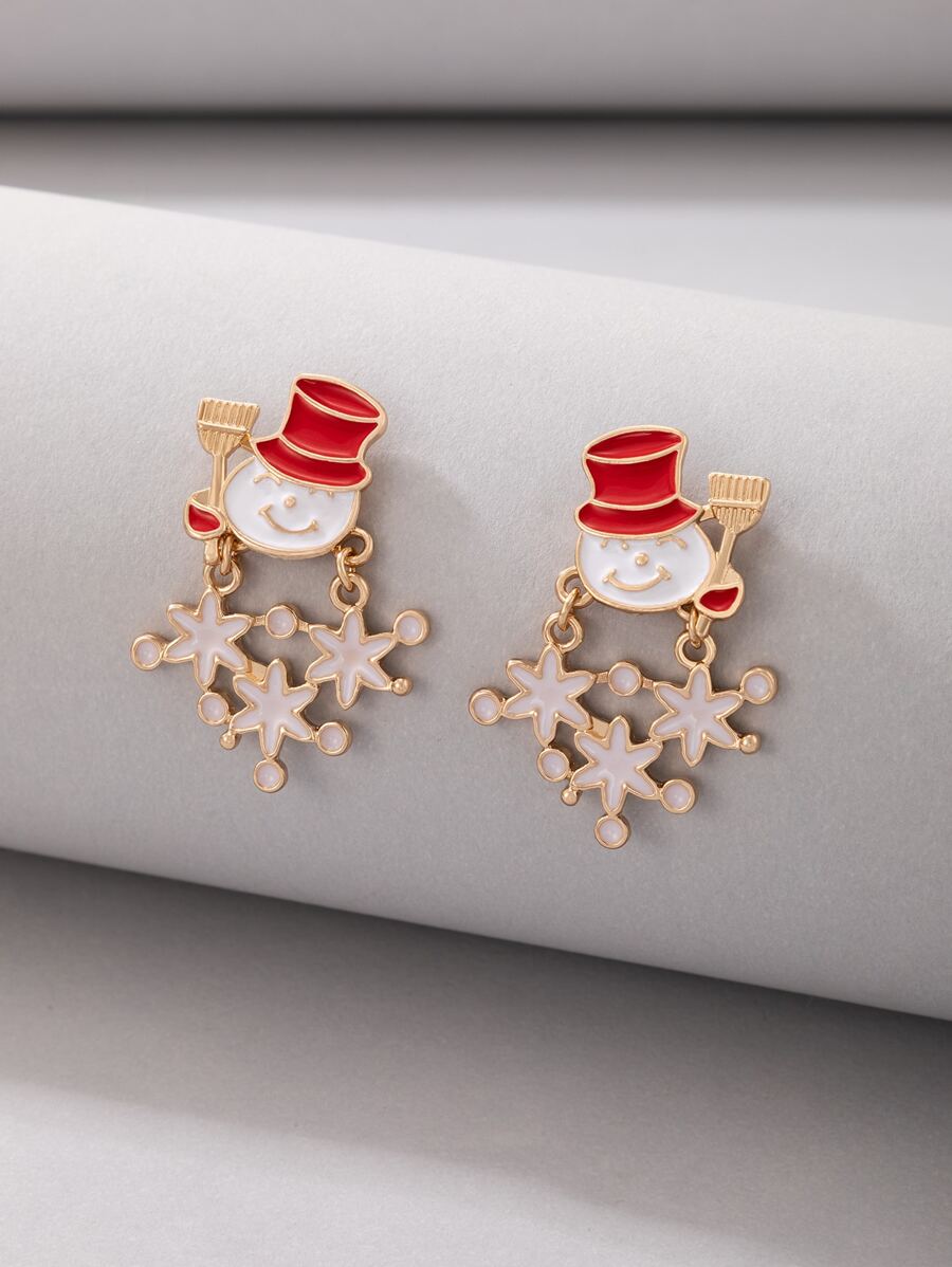 Christmas Snowman Drop Earrings - Multicolor - View 1