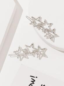 2pcs Star Decor Hair Clip Streety2k,Hair Accessories,Hair Barrettes Hair Clips Claw Clips Hair Claws - Silver - View 1