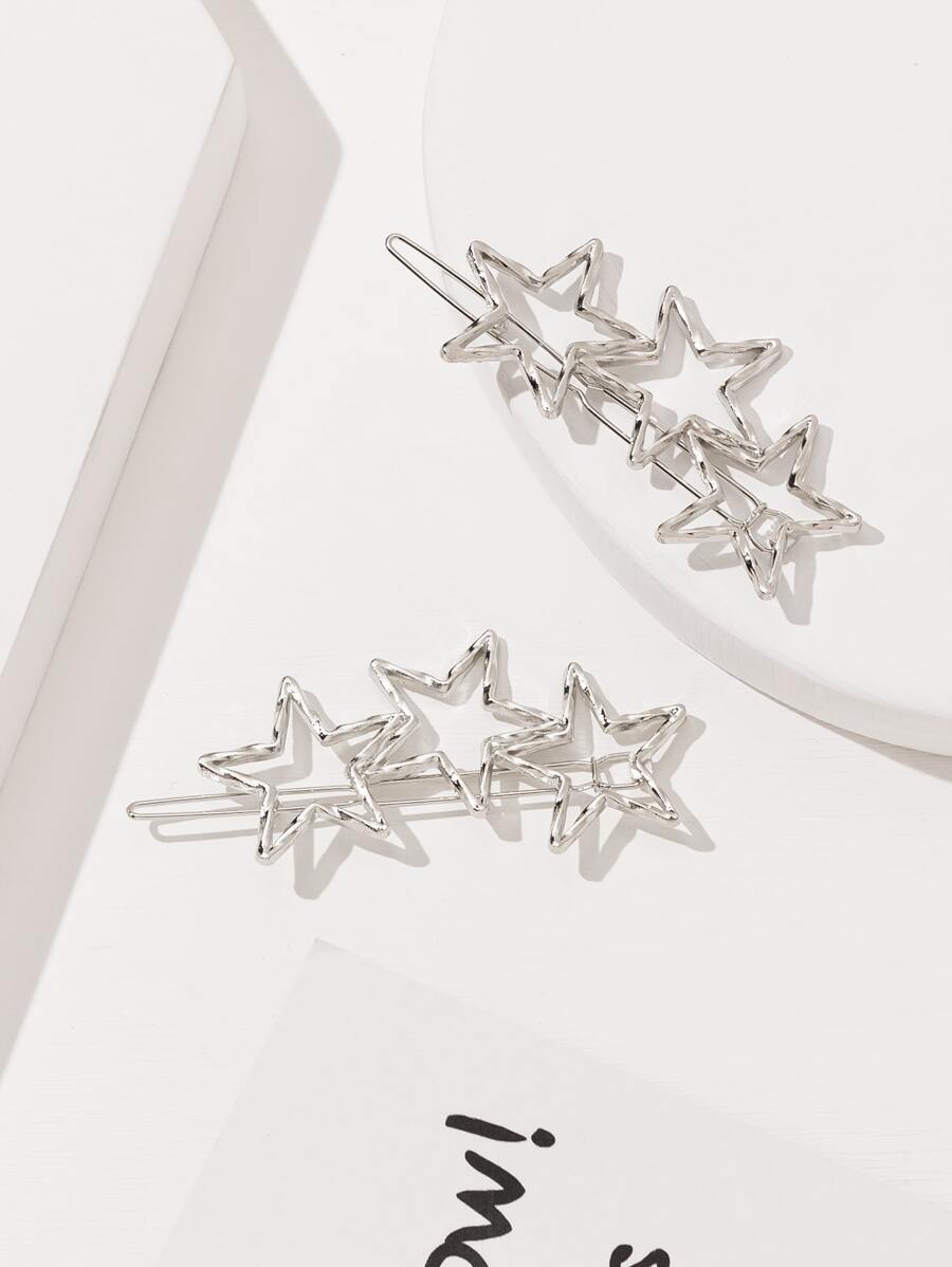 2pcs Star Decor Hair Clip Streety2k,Hair Accessories,Hair Barrettes Hair Clips Claw Clips Hair Claws - Silver - View 1