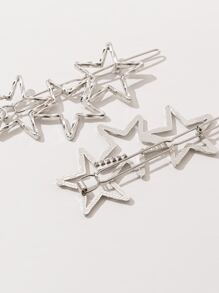 2pcs Star Decor Hair Clip Streety2k,Hair Accessories,Hair Barrettes Hair Clips Claw Clips Hair Claws - Silver - View 3