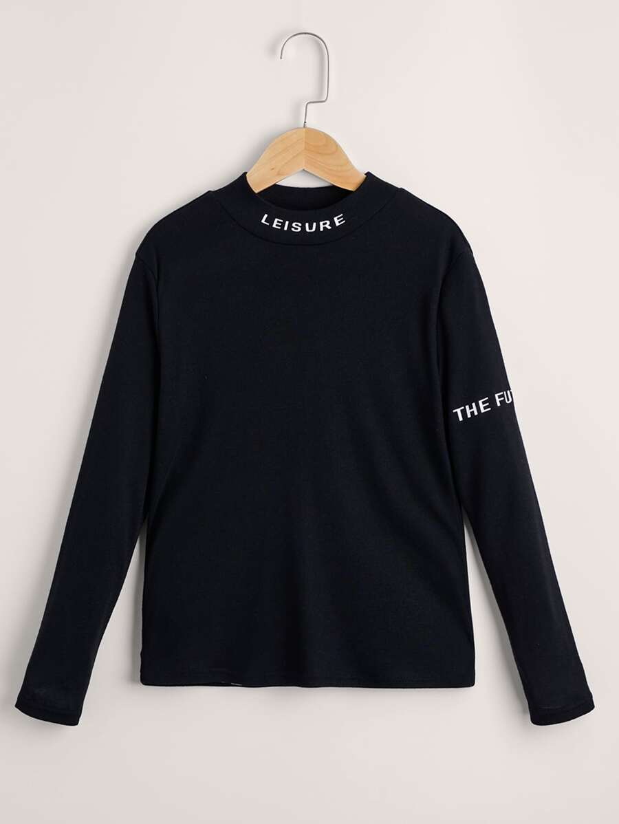 SHEIN Tween Boy Letter Graphic Tee - Black - View 1