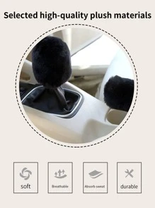 2pcs Fluffy Handbrake & Gear Shift Cover - Black - View 3