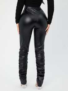 SHEIN SXY High Waist Stacked PU Leather Pants - Black - View 2