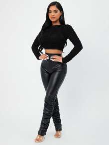 SHEIN SXY High Waist Stacked PU Leather Pants - Black - View 5