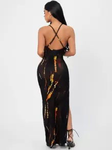 SHEIN SXY 紮染下擺開叉吊帶連衣裙 - 彩色 - 查看 2