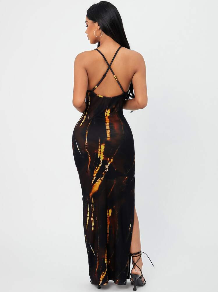 SHEIN SXY Sexy Tie dye Jurk Zonder rug criss cross Zijsplit - Veel kleurig - Bekijken 2