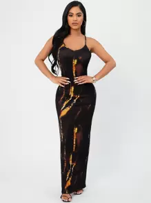 SHEIN SXY 紮染下擺開叉吊帶連衣裙 - 彩色 - 查看 3