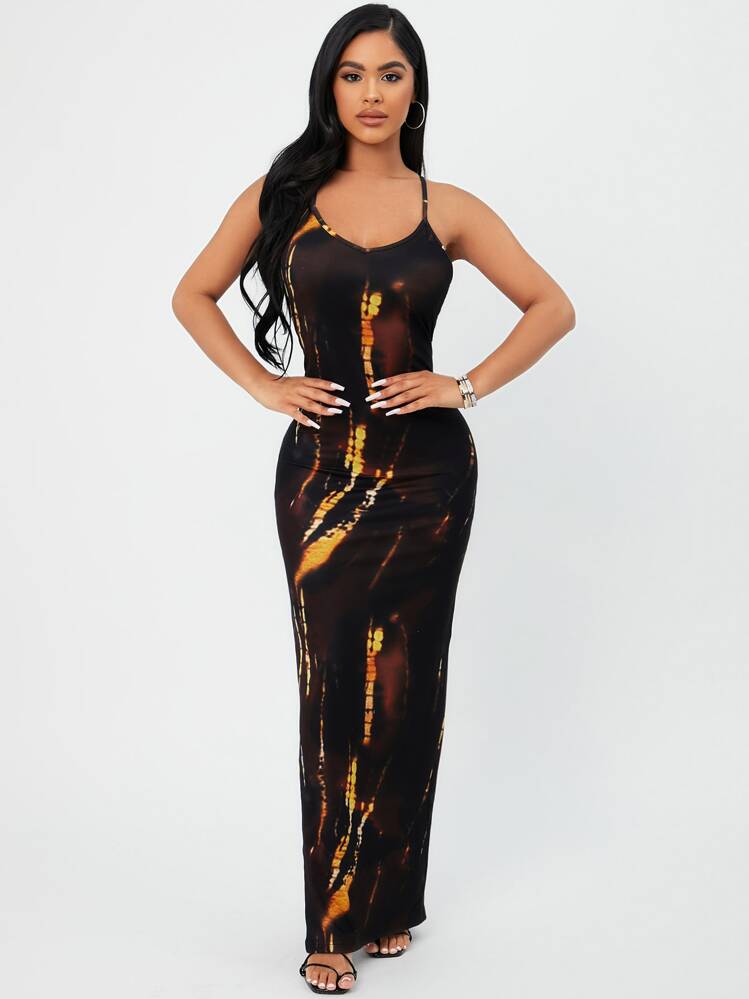 SHEIN SXY Sexy Tie dye Jurk Zonder rug criss cross Zijsplit - Veel kleurig - Bekijken 3