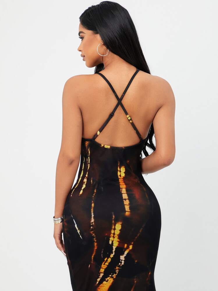 SHEIN SXY Sexy Tie dye Jurk Zonder rug criss cross Zijsplit - Veel kleurig - Bekijken 6