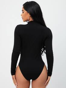 SHEIN SXY Mock Neck Mesh Panel Bodysuit - Black - View 2