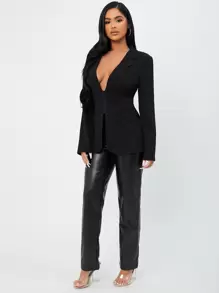SHEIN SXY Corset Waist Zip Front Blazer - Black - View 5
