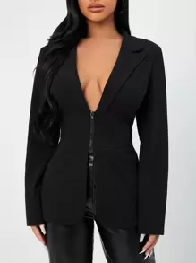 SHEIN SXY Corset Waist Zip Front Blazer - Black - View 6