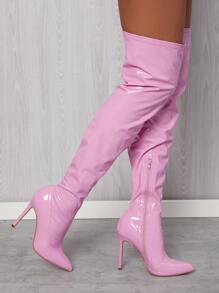 Pink Pointed Toe Thigh High Boots - Pink - View 2