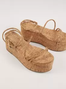 SHUZIA Open Toe Ankle Strap Flatform Sandals Mother's Day Present - Khaki - View 2