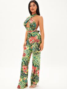 SHEIN SXY Áo liền quần nữ Hội Chữ thập Buộc lại Hoa Hình học Gợi cảm - Nhiều màu - Xem 3