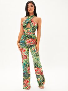 SHEIN SXY Áo liền quần nữ Hội Chữ thập Buộc lại Hoa Hình học Gợi cảm - Nhiều màu - Xem 4
