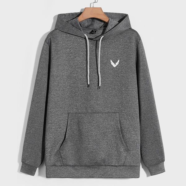 

Men Graphic Print Drawstring Hoodie, Dark grey