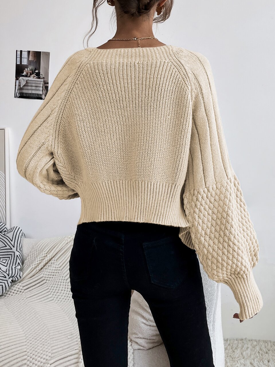 Single Breasted Lantern Sleeve Cardigan