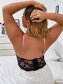 Plus Scallop Trim Lace Underwire Bra, Lingerie - Black - View 2