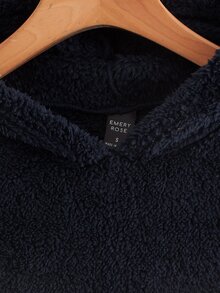 SHEIN 熱帶圖案絨毛連帽衫 - 藏蓝色 - 查看 3