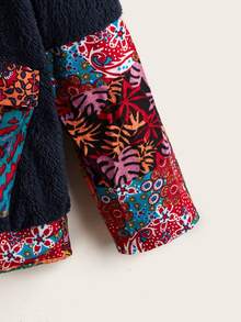 SHEIN 熱帶圖案絨毛連帽衫 - 藏蓝色 - 查看 4