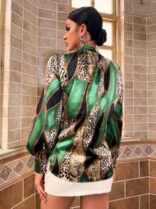 Aveloria Paisley & Leopard Print Mock Neck Blouse - Multicolor - View 2