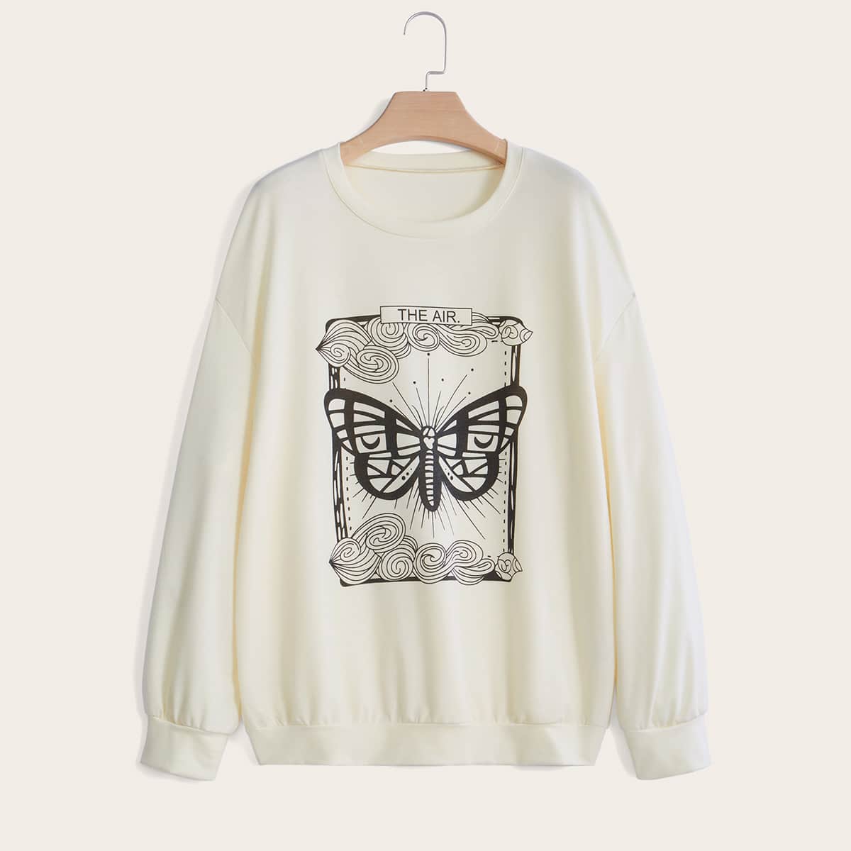

Letter Butterfly Graphic Sweatshirt, Beige