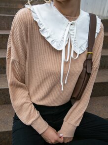 Pullover de cuello exagerado con cordón delantero de hombros caídos - Albaricoque - Ver 1