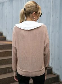 Pullover de cuello exagerado con cordón delantero de hombros caídos - Albaricoque - Ver 2