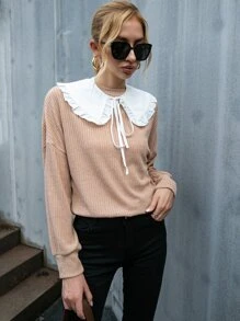 Pullover de cuello exagerado con cordón delantero de hombros caídos - Albaricoque - Ver 6