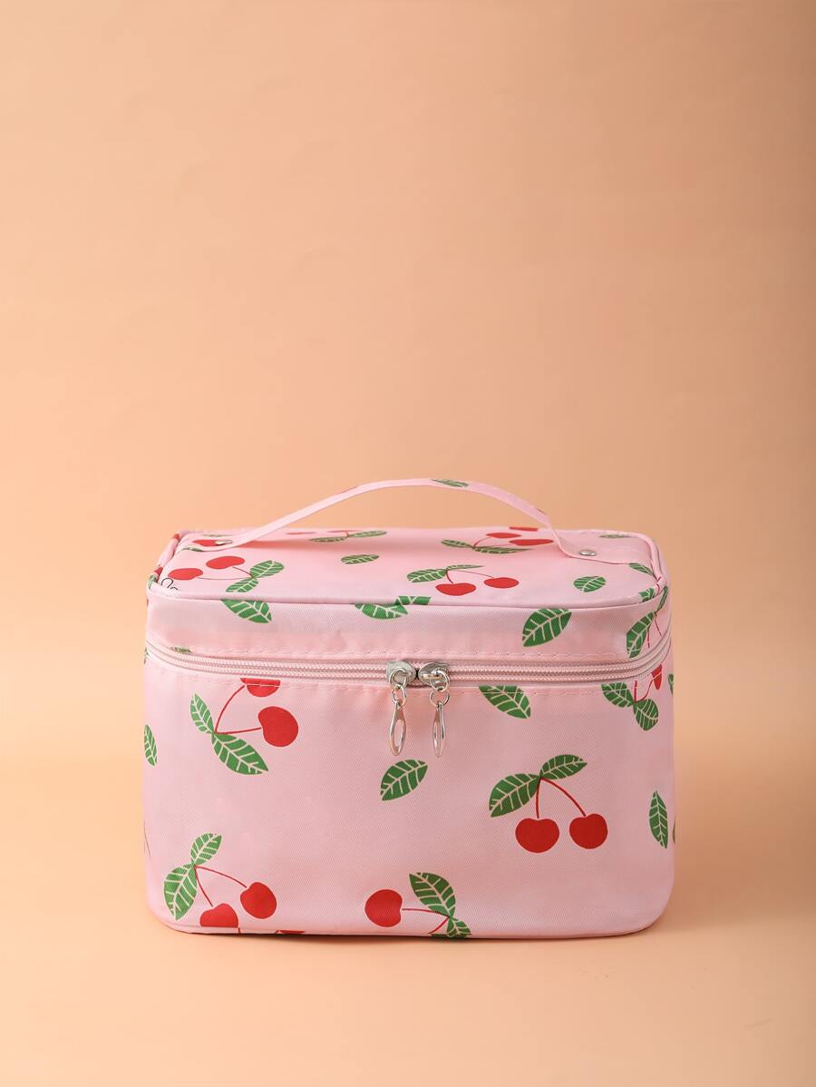 Cherry Print Square Makeup Bag , Travel Essentials - Multicolor - View 1