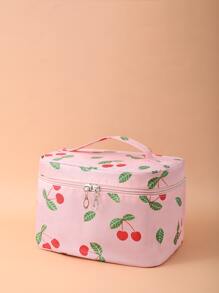 Cherry Print Square Makeup Bag , Travel Essentials - Multicolor - View 3