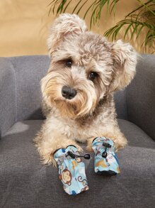 4pcs Monkey Print Pet Rain Shoes - Multicolor - View 1