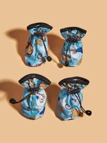 4pcs Monkey Print Pet Rain Shoes - Multicolor - View 2