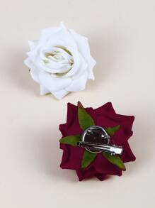 2pcs Flower Decor Hair Clip Valentine's Day Accessories - Multicolor - View 3