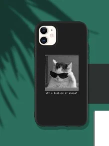 Funda de teléfono de gato genial compatible con iPhone 15/15Pro/15Plus/15Promax, resistente al agua, a los golpes y a los arañazos - Negro - Ver 2