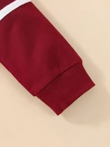 男嬰字母圖案織帶拼接套頭衫和運動褲 - 酒紅色 - 查看 3