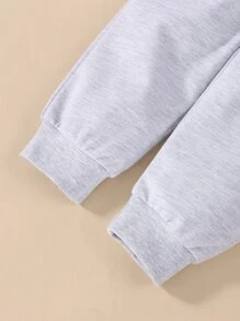 男嬰字母圖案織帶拼接套頭衫和運動褲 - 酒紅色 - 查看 4