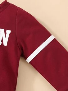 男嬰字母圖案織帶拼接套頭衫和運動褲 - 酒紅色 - 查看 5