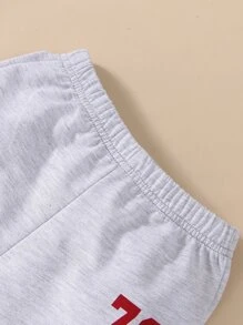 男嬰字母圖案織帶拼接套頭衫和運動褲 - 酒紅色 - 查看 7