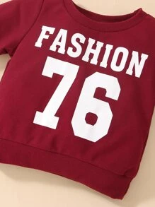 男嬰字母圖案織帶拼接套頭衫和運動褲 - 酒紅色 - 查看 8