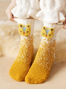 Cartoon Decor Fuzzy Socks - Multicolor - View 1