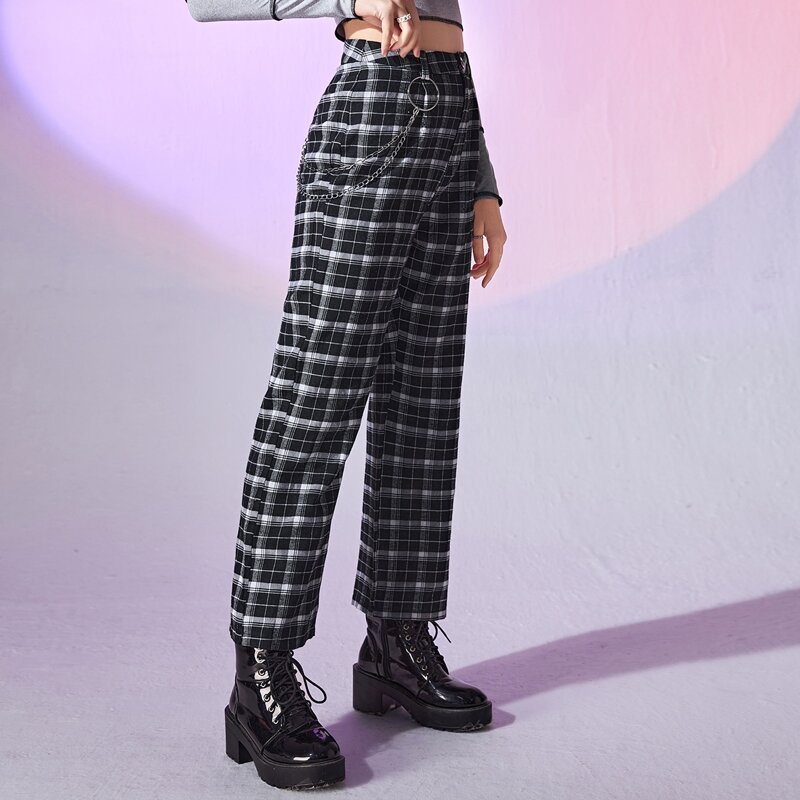 

Plaid Chain Pants, Black and white