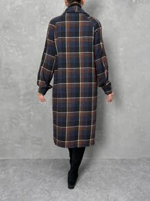 Chiquease Plaid Print Flap Pocket Drop Shoulder Coat Fall Winter Cloth For Women - Multicolor - View 2