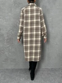 SHEIN Essnce Áo khoác nữ Nút phía trước Sọc ca rô Giải trí - Nhiều màu - Xem 2