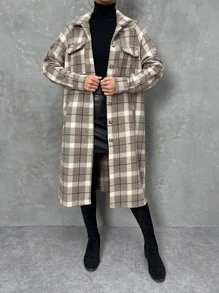 SHEIN Essnce Áo khoác nữ Nút phía trước Sọc ca rô Giải trí - Nhiều màu - Xem 3